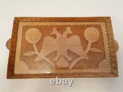 Vintage Old Byzantine Double Headed Eagle Hand Curved Wooden Serving Tray Plate