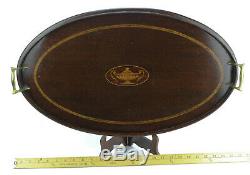 Vintage Oval Large Wood Serving Tray Lantern Design Brass Handles 25 X 15