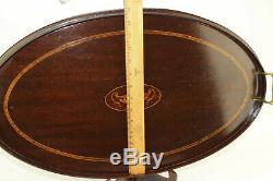 Vintage Oval Large Wood Serving Tray Lantern Design Brass Handles 25 X 15