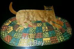 Vintage Rare Couroc Of Monterey Serving Tray Inlay Wood Cat & Rug Trimmed Brass