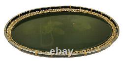 Vintage Rattan Wicker Woven Oval- Japanese Lacquer Wooden Bar/Tea Serving Tray