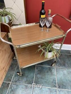 Vintage Retro 2 Tier Cocktail Drinks Serving Trolley Wood Effect Removable Tray