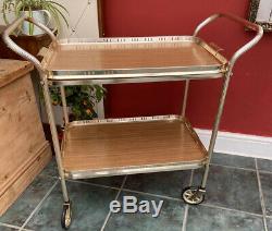 Vintage Retro 2 Tier Cocktail Drinks Serving Trolley Wood Effect Removable Tray