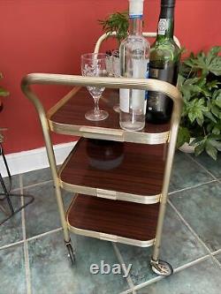 Vintage Retro 3 Tier Wood Effect Cocktail Drinks Serving Trolley Removable Tray