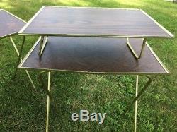 Vintage Retro Faux Wood Aluminum Metal TV Dinner Tables and Stand Set of 5
