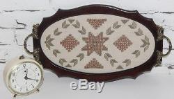 Vintage Retro mahogany Lefkara Lace Embroidery Tea Serving Tray PL3552