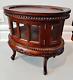 Vintage Round/Oval Table Top Wood Curio Cabinet with 2 Doors & Serving Tray