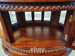 Vintage Round/Oval Table Top Wood Curio Cabinet with 2 Doors & Serving Tray