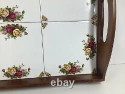 Vintage Royal Albert Old Country Roses Wood & Tile Serving Tray
