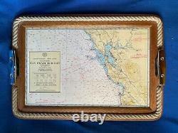 Vintage San Francisco Bay Nautical Map Serving Tray Charcuterie Board Rope Cleat