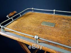 Vintage Scarce Art Deco Butler Serving Tray or Table with Brass & Wood Handles