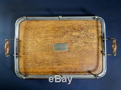 Vintage Scarce Art Deco Serving Tray with Brass & Wood Handles