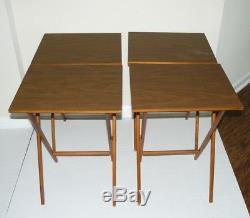 Vintage Scheibe Wood Folding TV Trays Snack Serving 4 Tables Set Mid Century 60s