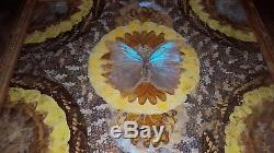 Vintage Serving Real Butterfly Tray Brazil Inlay Wooden Tea Coffee Taxidermy