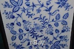 Vintage Serving Tray Blue White Onion Porcelain Wood Handle Flower