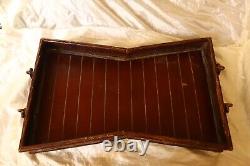 Vintage Serving Tray Wooden Brown with Metal Handle Exotic Shape Great Adorned