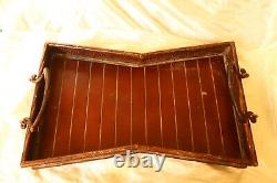 Vintage Serving Tray Wooden Brown with Metal Handle Exotic Shape Great Adorned