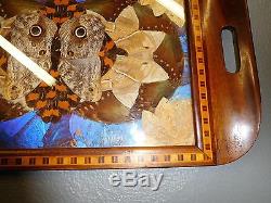 Vintage Solid Wood/Inlaid Butterfly Face Serving Tray 19 x 11
