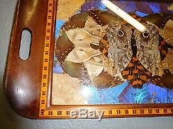 Vintage Solid Wood/Inlaid Butterfly Face Serving Tray 19 x 11