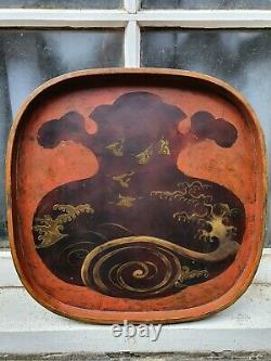 Vintage Squared Lacquered Japanese Chinese Oriental Serving Tea Tray