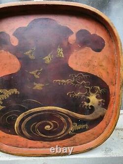 Vintage Squared Lacquered Japanese Chinese Oriental Serving Tea Tray
