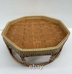 Vintage Style Thai Handicraft Khantok Rattan Table Octagon Shape Fruit Food Deck