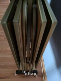 Vintage TV Trays Faux Wood Metal Stand Danish Mid Century Modern Set Of 4 EUC