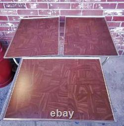 Vintage TV Trays Set Of 3 Faux Wood Grain MCM WITH STAND