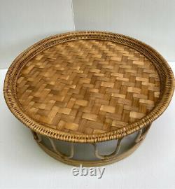 Vintage Thai Handicraft Khantok Bamboo Natural Rattan Table Fruit Food Deck XL