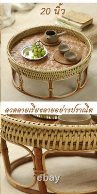 Vintage Thai Handicraft Khantok Natural Rattan Table Versatile Fruit Food Deck