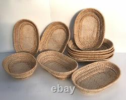 Vintage Thai Handicraft Wicker Crafts Rattan Tray Food Fruit Serving Oval Shape