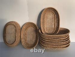 Vintage Thai Handicraft Wicker Crafts Rattan Tray Food Fruit Serving Oval Shape