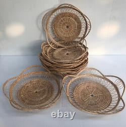 Vintage Thai Handicraft Wicker Rattan Tray Food Fruit Serving Floral Shape X 10