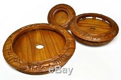 Vintage Tiki Leilani Hand Carved Monkey Pod Wood 3 Tier Lazy Susan with 25 Fruits