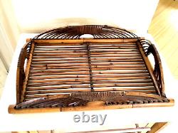 Vintage Tortoise Shell Bent Bamboo Wood Centerpiece Serving Tray Tropical