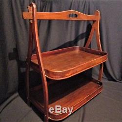 Vintage Two Tier Serving Tray Butler Stand Oak Wood Arts and Crafts Mission