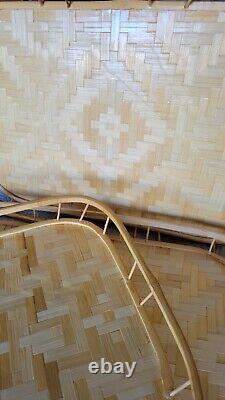 Vintage Wicker Rattan Bamboo Serving Tray Tiki Lap Midcentury Modern