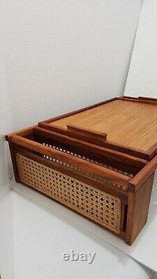 Vintage Wicker Rattan Lap Bed Serving TV Tray adjustable LinRose Inc. Large
