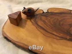 Vintage Wood Cheese Plate Mouse & Cheese Slice Knife Holder Accents