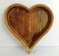Vintage Wood Heart Tray Dish Bowl Teak 13 x 13 Woodenware