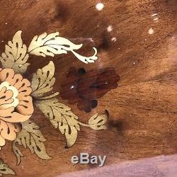 Vintage Wood Inlaid And Brass Serving Tray, Floral Design 20 X 12.5 Used