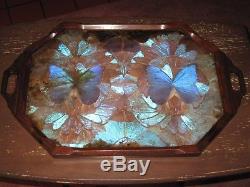 Vintage Wood Iridescent Blue / Purple Butterflies Serving Tray - Free Shipping