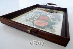 Vintage Wood Serving Tray Framed Bless Our Home Currier & Ives Repro Print 15x11
