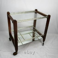 Vintage Wooden Bar Cart Trolley Cocktail Island Mirrored Glass Serving tray WOW