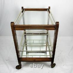 Vintage Wooden Bar Cart Trolley Cocktail Island Mirrored Glass Serving tray WOW