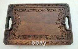Vintage Wooden Miniature Hand Carving Serving Plate/ Tray Decorative Collectible