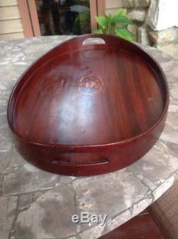 Vintage Wooden Serving Tray Oval Inlaid Center With Handles