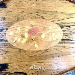 Vintage Wooden Tray Serving Butlers Inlaid Wood Marquetry Veneer Oval