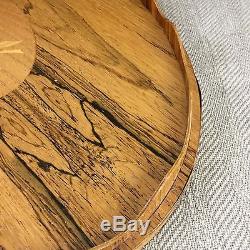 Vintage Wooden Tray Serving Butlers Inlaid Wood Marquetry Veneer Oval