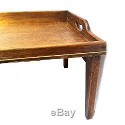 Vintage Wooden Veneer Breakfast in Bed Tray Table Serving Folding Legs Brown